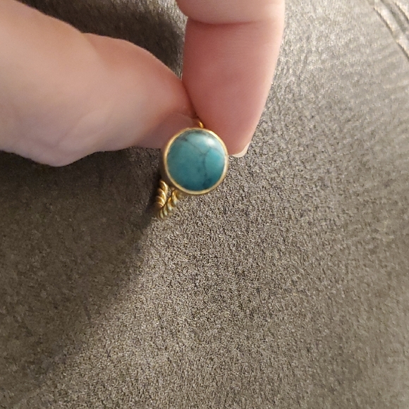 Turquoise Ring – Round Gemstone in Gold-Toned Rope Band, Size 6 Stackable - Picture 3 of 5